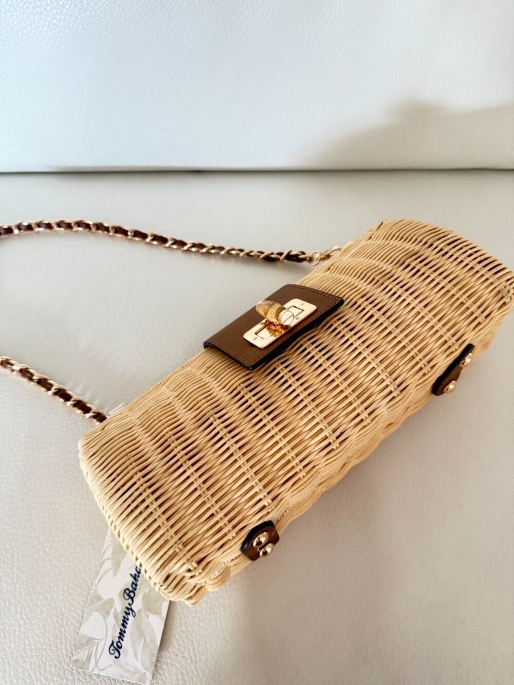 NWT TOMMY BAHAMA WOVEN WICKER SHOULDER BAG CLUTCH PURSE TAN BROWN - Picture 5 of 8